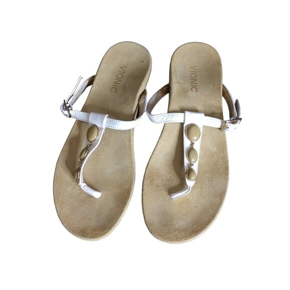 Vionic Women's Rest Lizbeth Adjustable Sandal Slip on White Tan Size 9 - Picture 1 of 11